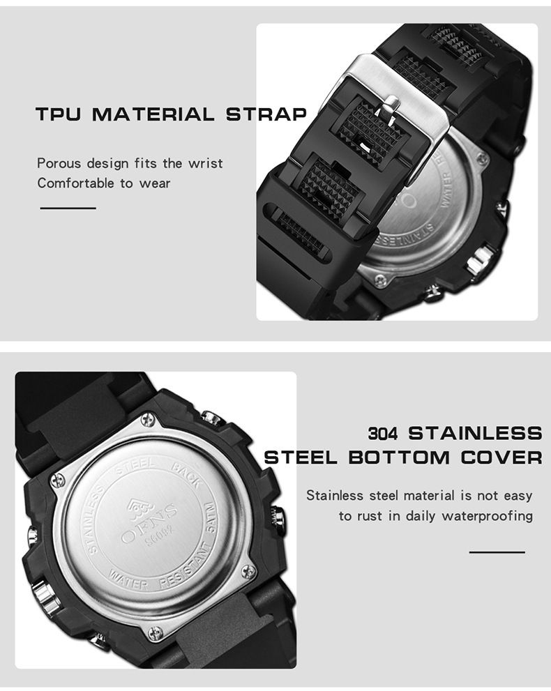 Men's Digital Analog Sports Watch With Stopwatch, Alarm, Night Light, 50m Waterproof, Shockproof For Outdoor Activities Sports Watch_voghion.com