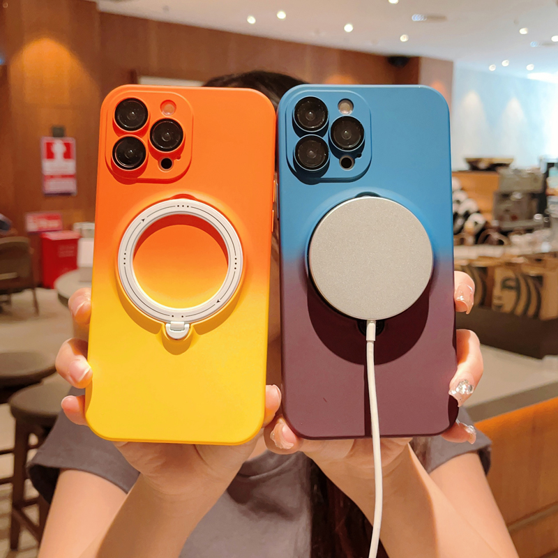 Gadient pehmeä silikoninen Magsafe-magneettikotelo iPhone 14 13 12 11 Po Max -puhelimelle ja pidikkeellä kamerasuojalla_voghion.com