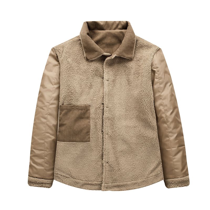 CT Men's Corduroy Fleece-Lined Thickened Jacket Plus Size Solid Color Turn-Down Collar Loose Lamb Wool Coat_voghion.com