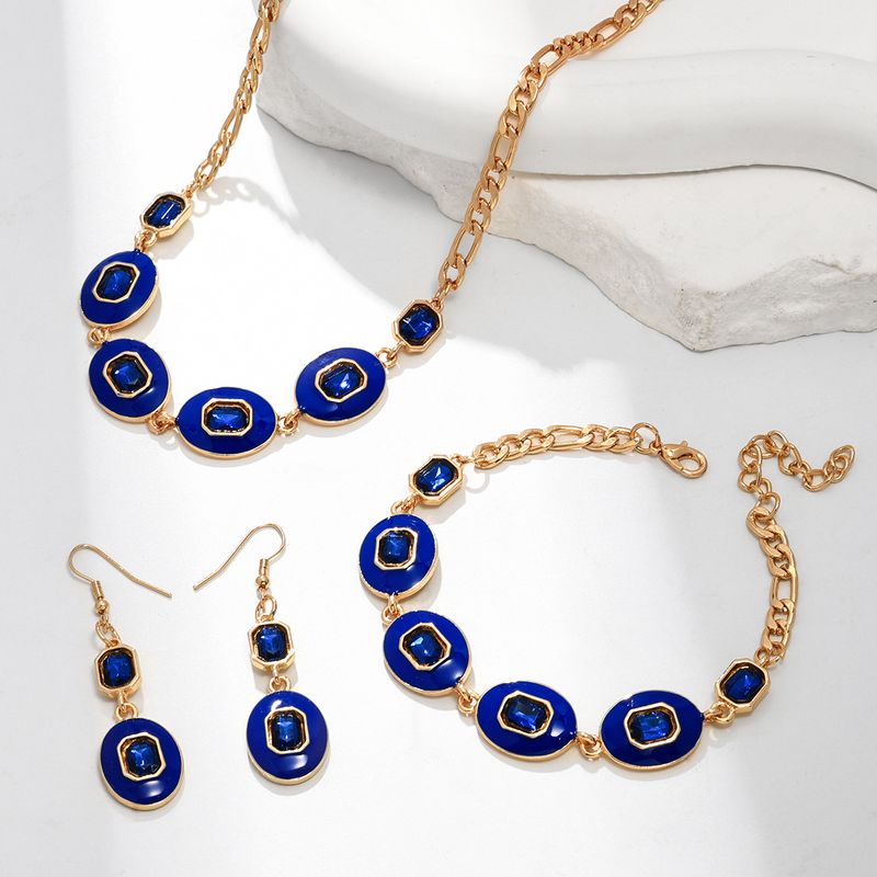 Ensemble de bijoux tendance en métal polygonal texturé pour femme, boucles d'oreilles, collier et bracelet_voghion.com