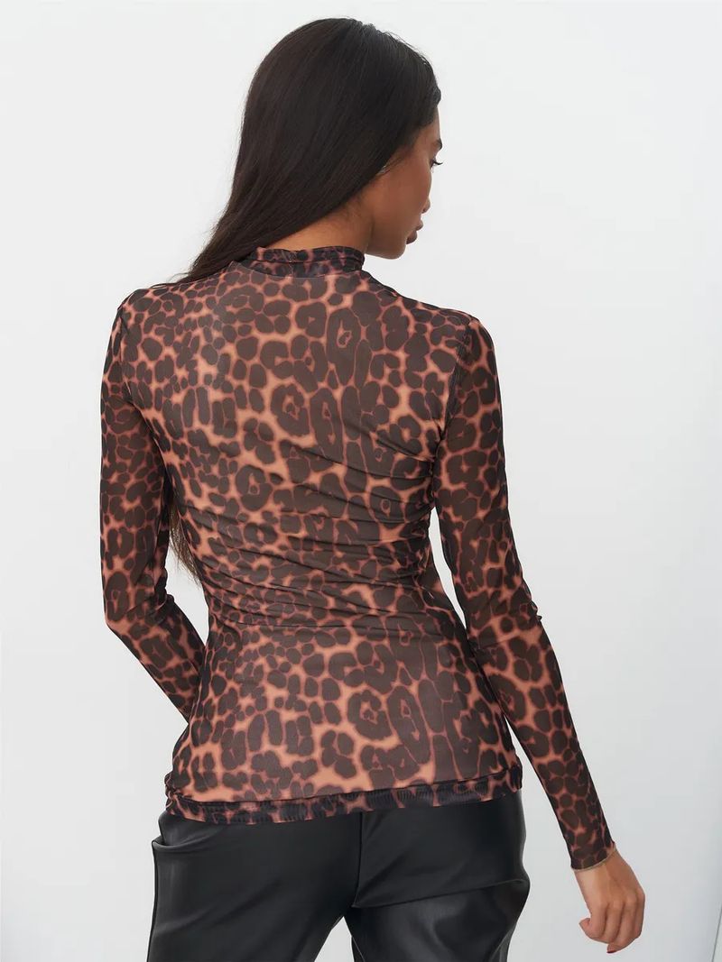 Sexy, durchsichtiges Mesh-T-Shirt im Spicy Girl-Stil für Damen mit Aufdruck als Basis, langärmliges Gareth-Stoff-Oberteil mit hohem Halsausschnitt_voghion.com
