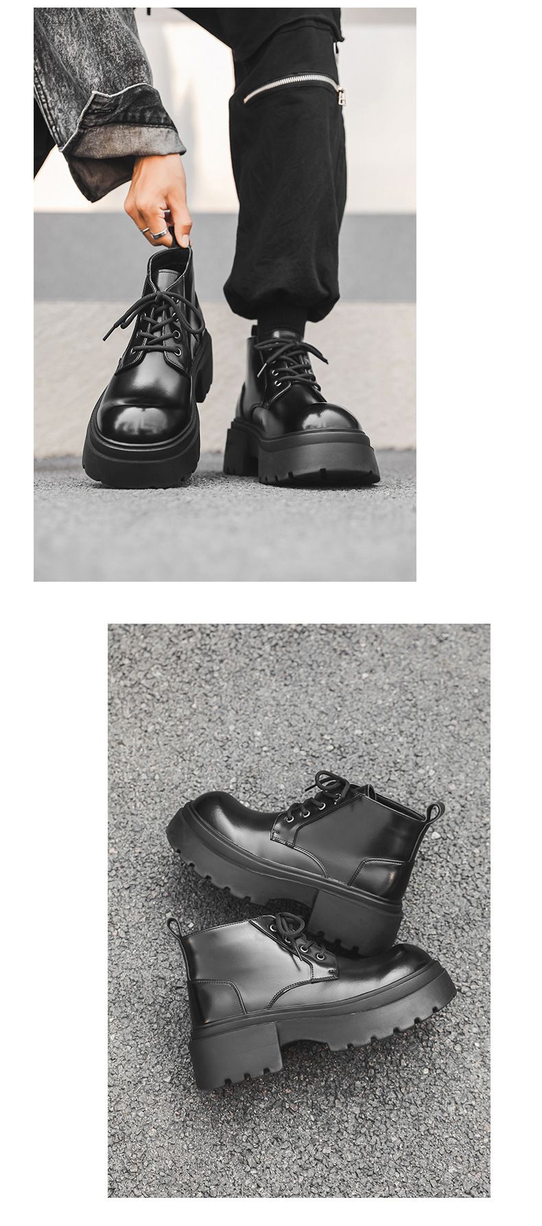 Lace-up High-top Thick-soled Heightening Men's Boots Fleece Short Boots Tooling Boots Martin Boots_voghion.com