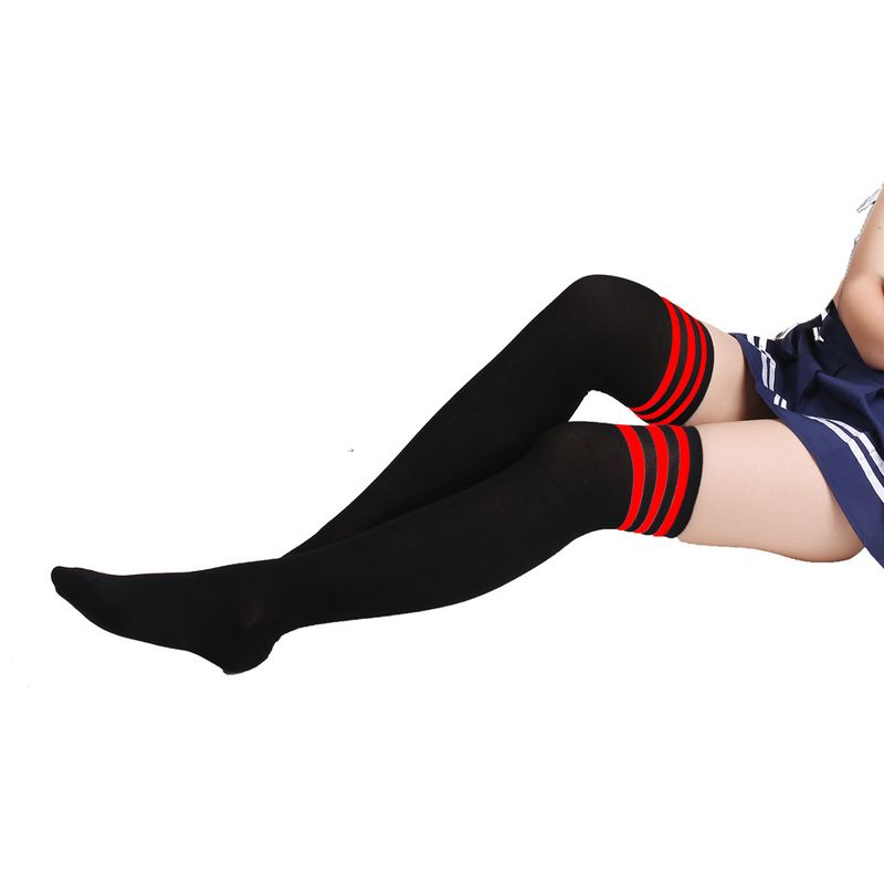 Calzini Harajuku in stile college giapponese, con tre strisce bianche e nere, da donna, sopra il ginocchio, da calcio, lunghi e alti_voghion.com