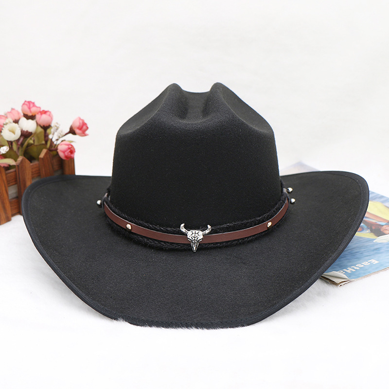 cintura per la testa di mucca autunno e inverno per uomo e donna cappello da cowboy western regolabile con gobba in lana imitazione satinata_voghion.com