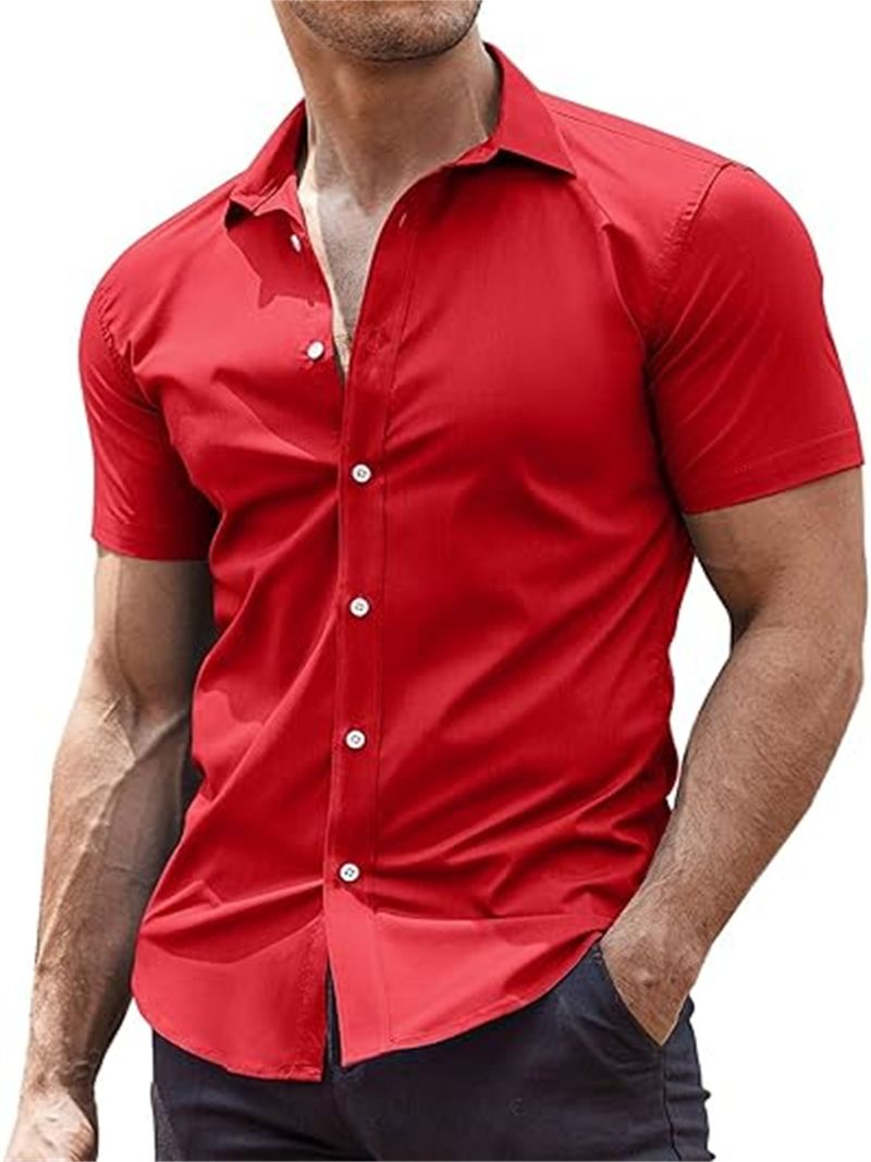 Kurzarm-Button-Down-Hemd für Herren – Atmungsaktives Freizeithemd aus Baumwollmischung für Sommer und Strand_voghion.com