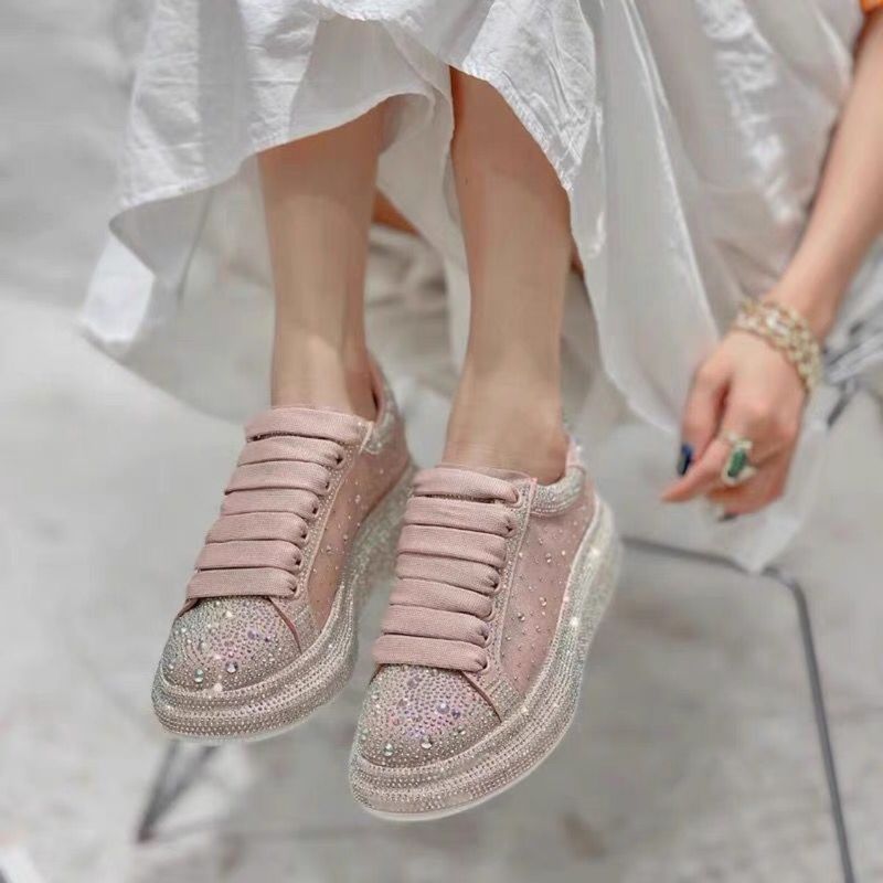 2022 Spring New Breathable Mesh Crystal Transparent Full Diamond Trendy Shoes Fashion Versatile Women's Extra Large Size_voghion.com