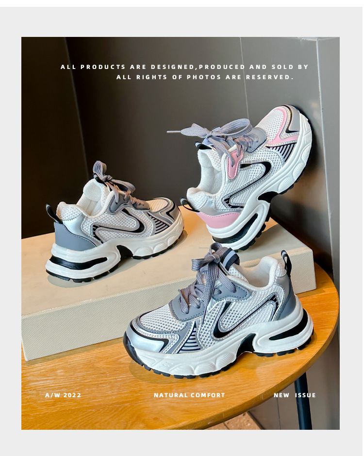 Girls' 2024 Spring/Summer New Children's Soft Sole Lightweight Dad Boys' Mesh Breathable Sports Shoes_voghion.com