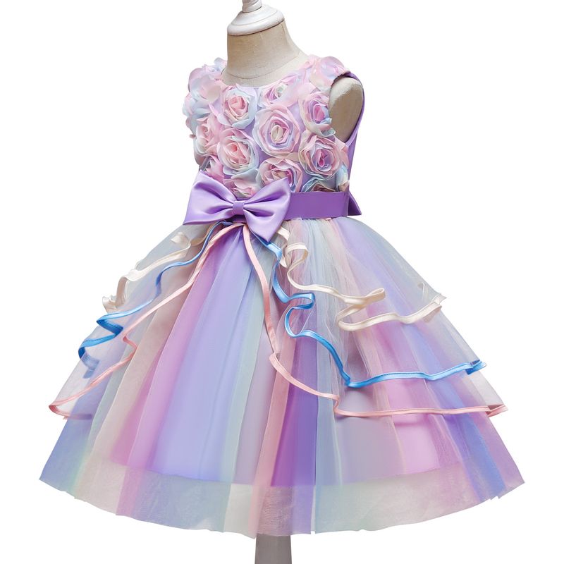 Kinderkleidung Kleine und mittelgroße Kinderkleider Schleife Mädchenkleid Rosenblüten Tüll Prinzessinnenkleid für Kinder_voghion.com
