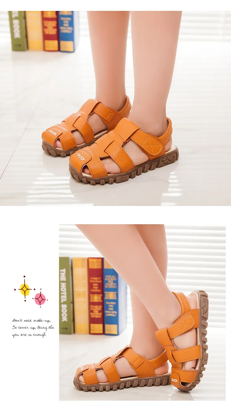 Summer Children Shoes Closed Toe Toddler Boys Leather Cut-outs Breathable Beach Sandalia Infantil Kids Sandals Comfort_voghion.com