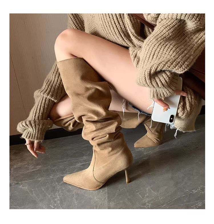 Bottes Wanziyan style western rétro américain pour femmes, talons fins et bout pointu, style slouch, tige large et confortable._voghion.com