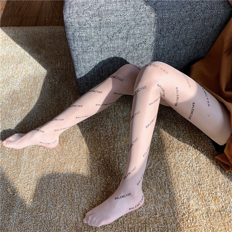Letter Black Stockings For Women In Spring And Autumn 2022, New Popular Thin Socks, Lace Trendy Ins Jumpsuit Pantyhose_voghion.com