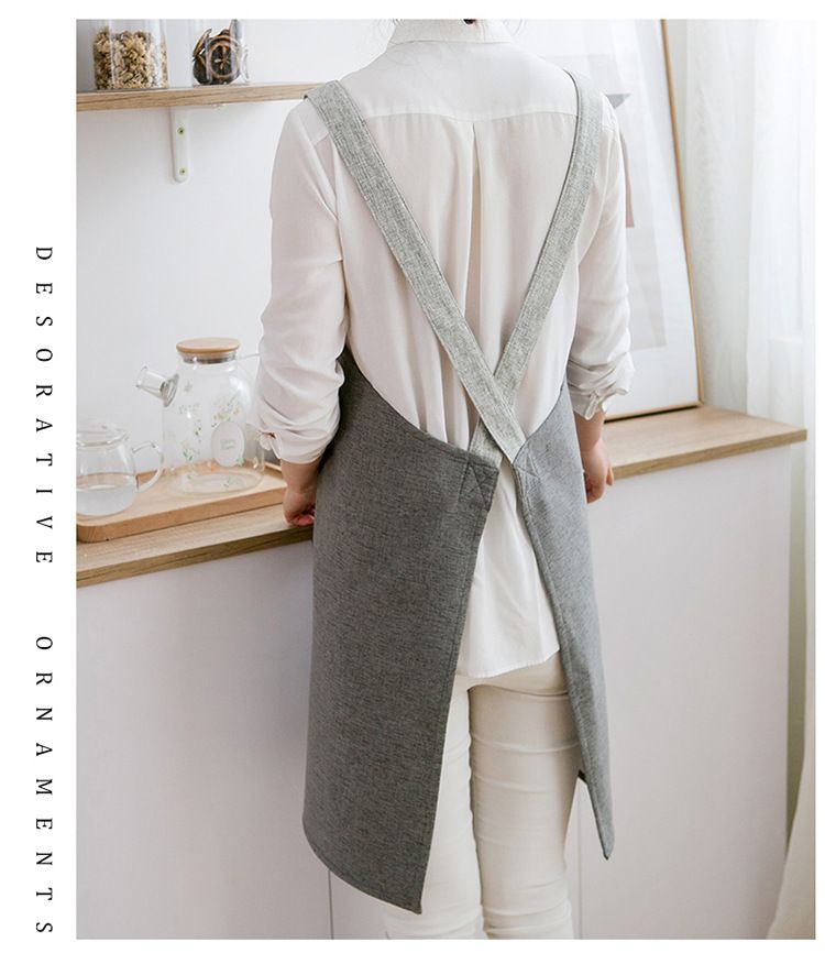 Küchenschürze mit Kreuzrücken und Taschen – Ölbeständiges Polyester, verstellbar, leuchtendes Gelb, elegantes Grau, zartes Blau, Mint_voghion.com