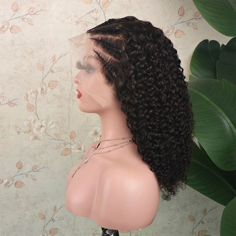 Parrucca Bob Corta Riccia Triangolo Senza Nodi Parrucche Intrecciate Per Le Donne Parrucca Mezza Intrecciata 13X4 Frontale In Pizzo Parrucche 100% Capelli Umani In SaldoIntrecciato Jerry Riccio_voghion.com