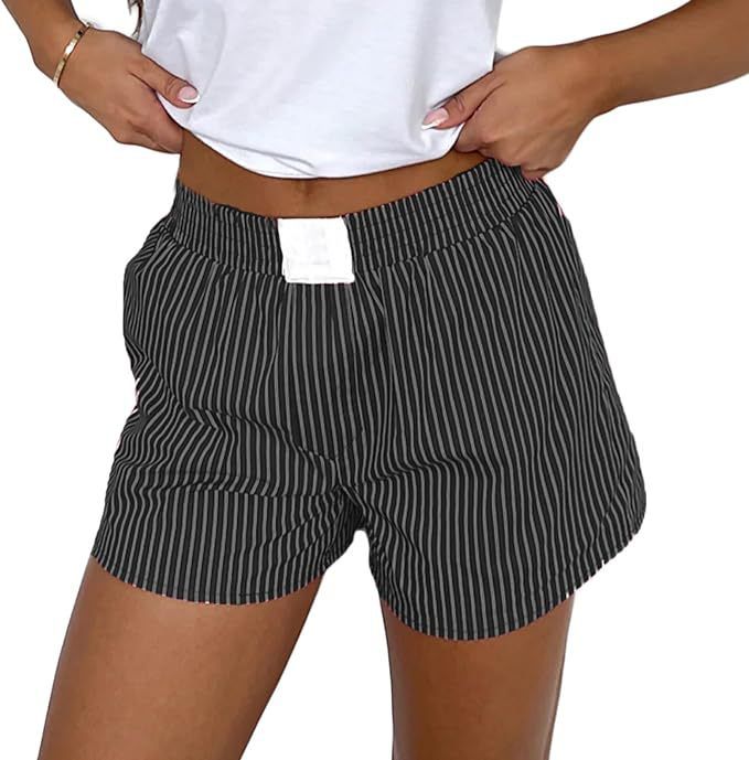 2025 Women's Spring Summer Lazy Style Striped Patchwork Home Lounge Shorts_voghion.com