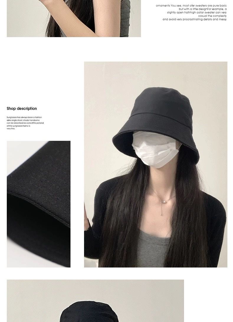 Cappello da pescatore nero da donna, primavera e autunno, versione coreana, casual, tutto abbinato, protezione solare, stile giapponese, cappello da sole_voghion.com