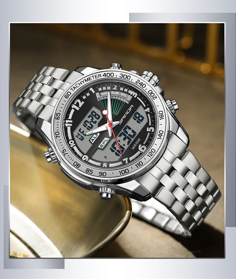 Men's Stainless Steel Watch With Multifunction, Luminous Display, Calendar, Water Resistant, Sporty & Casual Style Outdoor Waterproof Quartz Watch_voghion.com