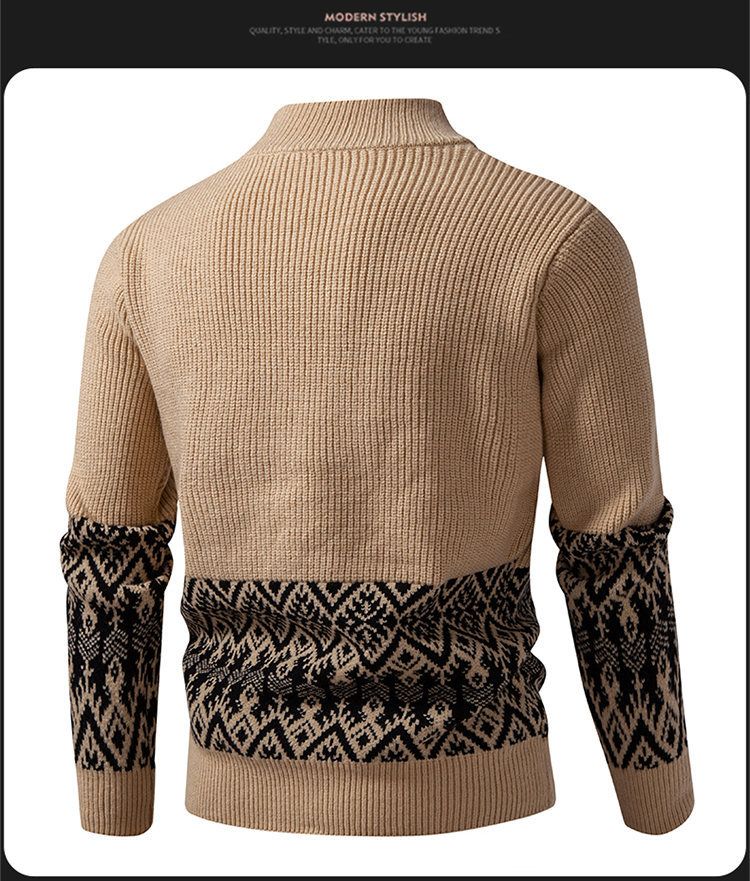 Cardigan masculino, suéter de malha com zíper e gola alta, pulôver casual grosso para outono e inverno (várias cores e tamanhos)_voghion.com