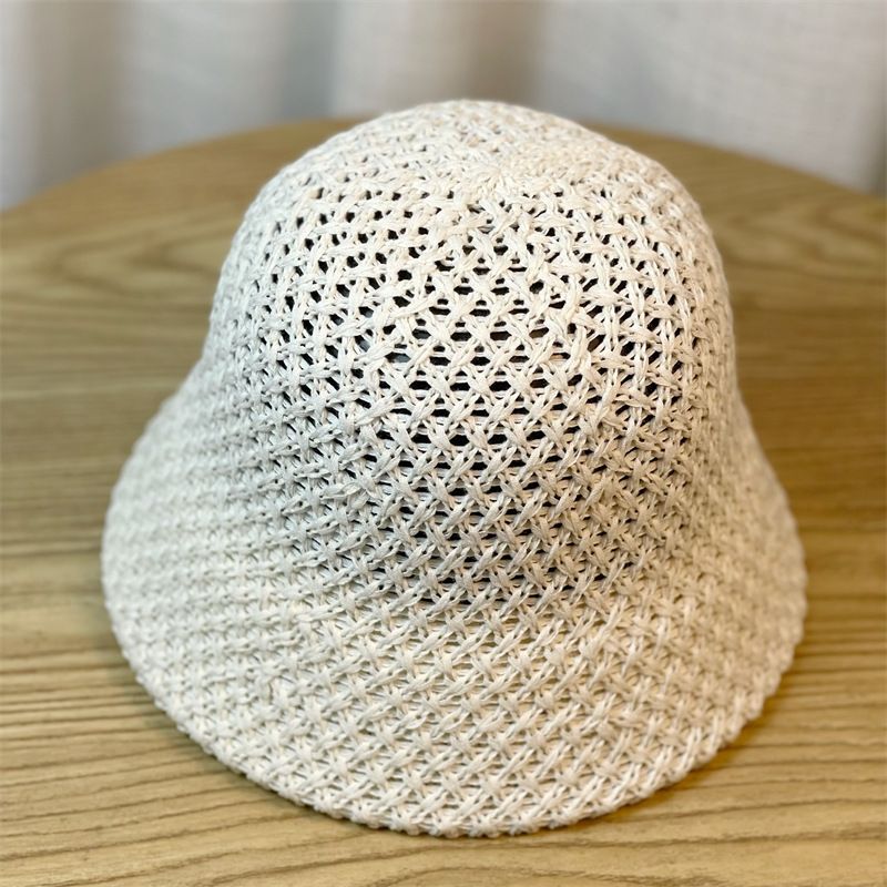 2024 Spring/summer New Korean Version of Niche Knitted Fisherman Hat Women's Hollowed Out Basin Hat Plain and Versatile Bucket Hat_voghion.com
