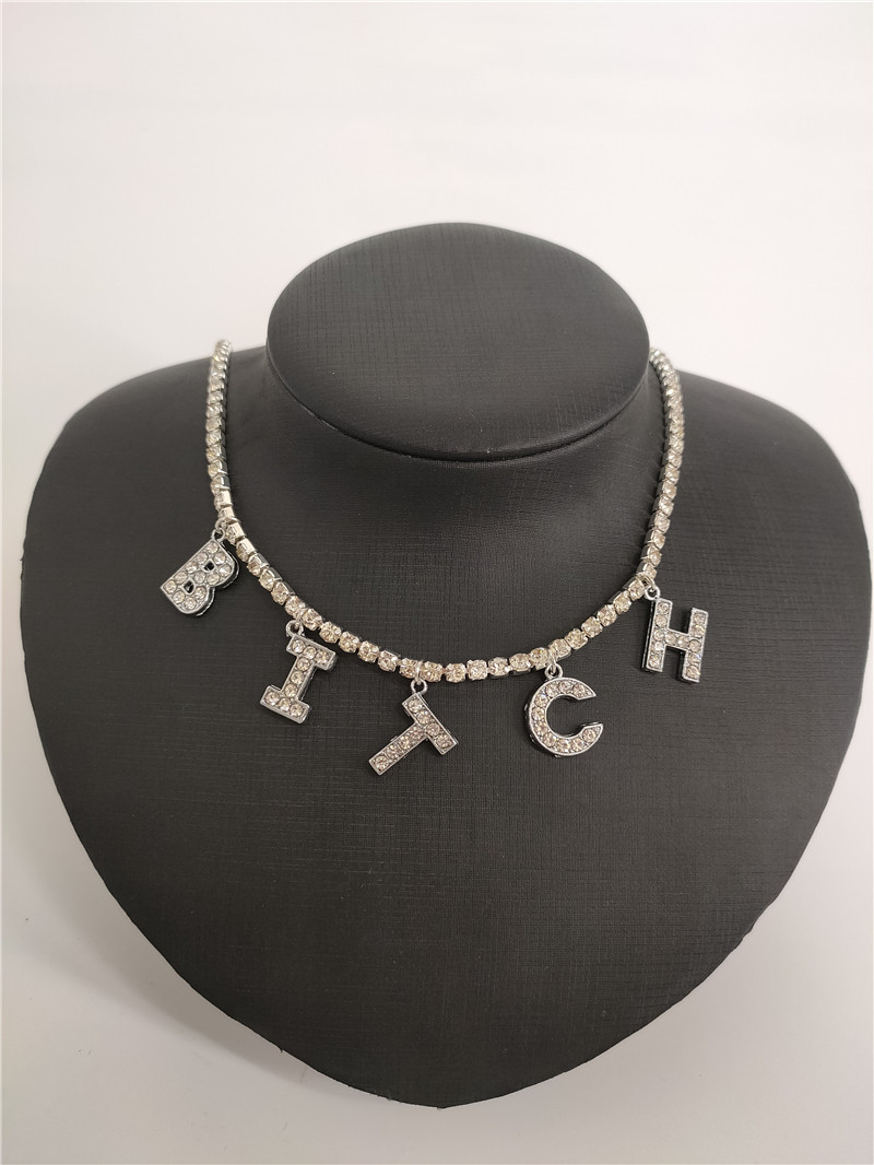 sources rhinestone bright diamond flash diamond letter combination pendant single row diamond necklace fb1543_voghion.com