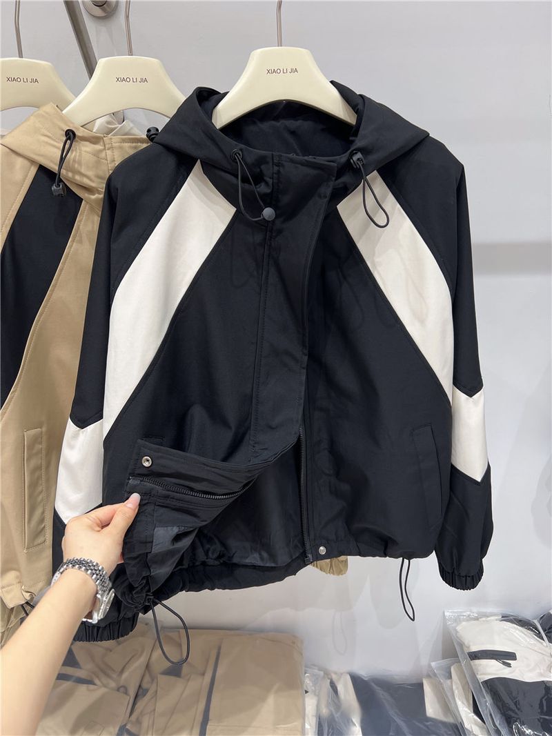 Autumn Outfit Color Block Hooded Women's Top Design Trendy Workwear Baseball Jacket_voghion.com