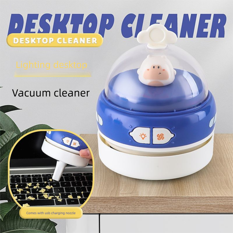 Electric USB Rechargeable Desktop Vacuum Eraser Sweeper Night Light Household Keyboard Dust Cleaner_voghion.com