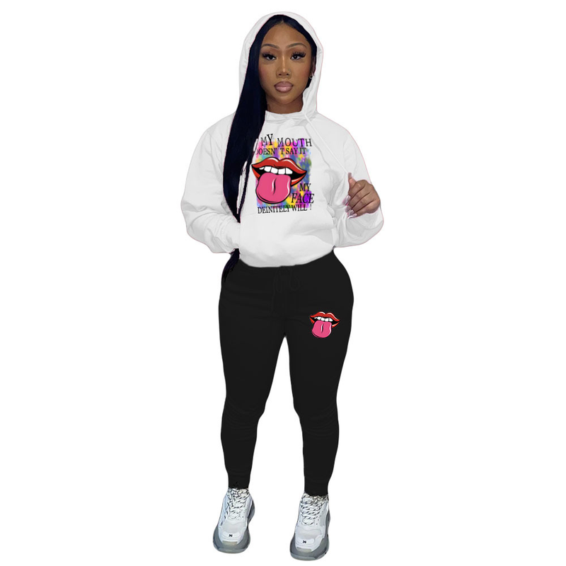 Women's casual printed tracksuit with fleece hoodie two-piece hoodie_voghion.com