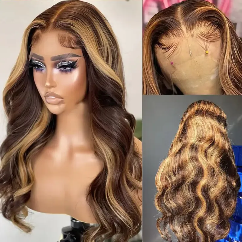 Parrucche frontali in pizzo trasparente con capelli umani, 30, 32 pollici, densità 200, colore: onda del corpo_voghion.com