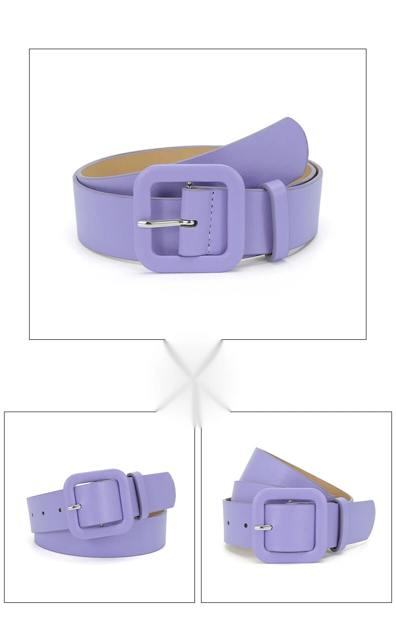 2023 Nuova cintura decorativa color caramello nuova fibbia quadrata Cintura larga per jeans versatili alla moda da donna_voghion.com