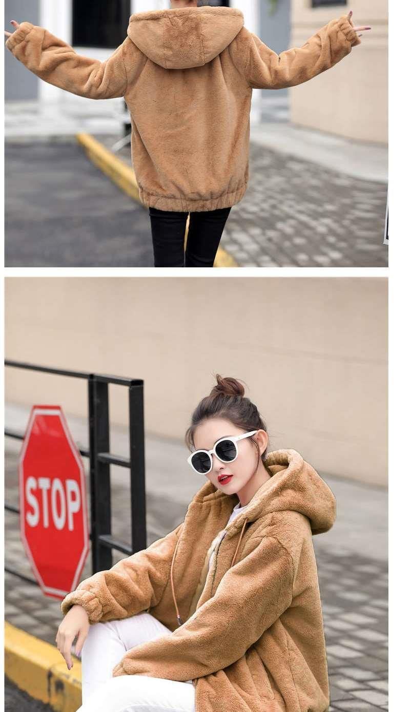 Kadın Giyim orta uzunlukta kış yeni gevşek peluş sıcak uzun kollu peluş kısa ceket_voghion.com