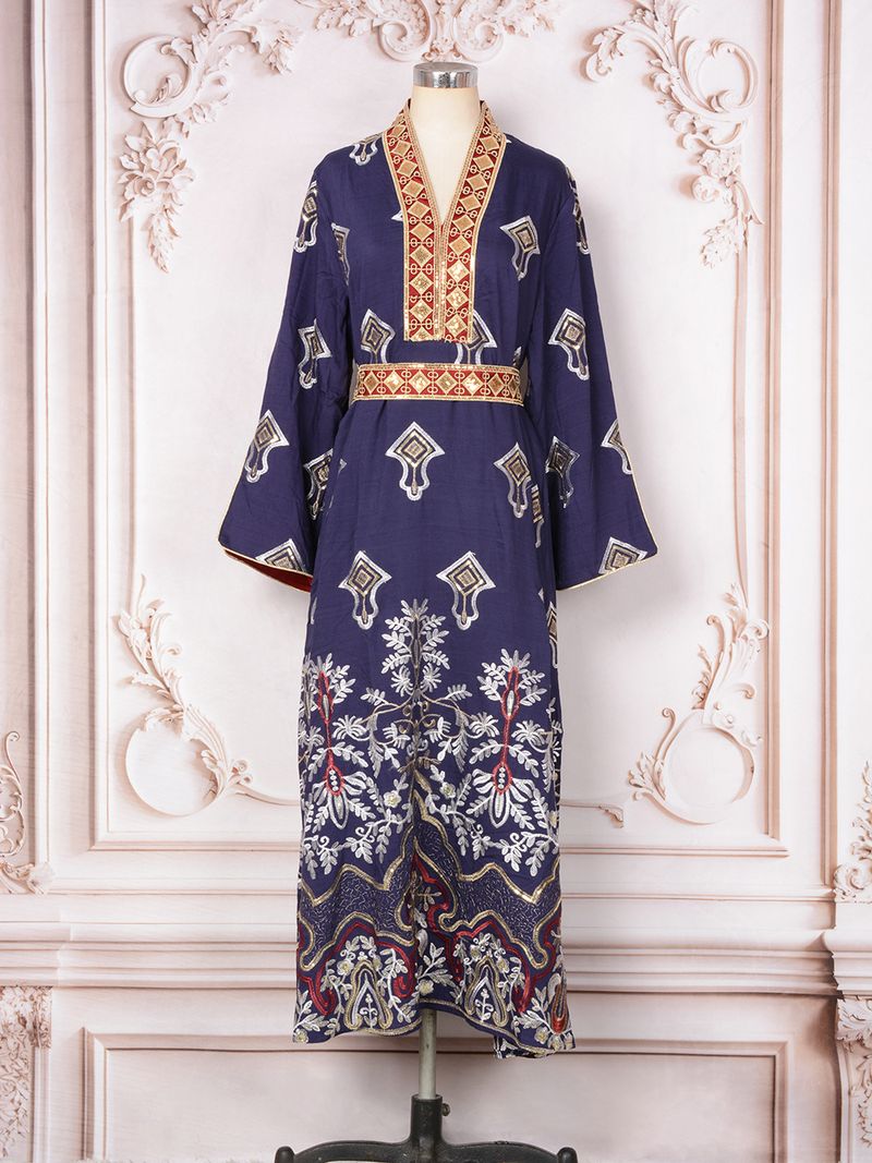 Robe longue à col en V et manches longues pour femme musulmane, nouvelle collection printemps avec perles, jupe abaya longue_voghion.com