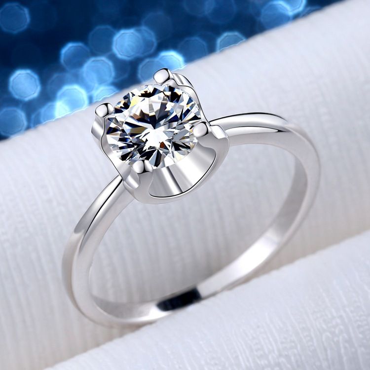 Bague en argent sterling pour femme avec diamants en moissanite, version coréenne, couleur D, un carat, quatre griffes, tête de taureau classique nue en direct_voghion.com