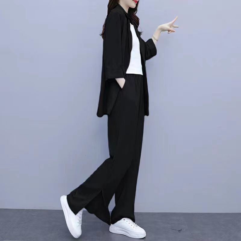 Women's Clothing Large Size Spring And Summer New Fashionable Small Suit Thin Jacket Leisure Loose Slim Two Piece Suit_voghion.com