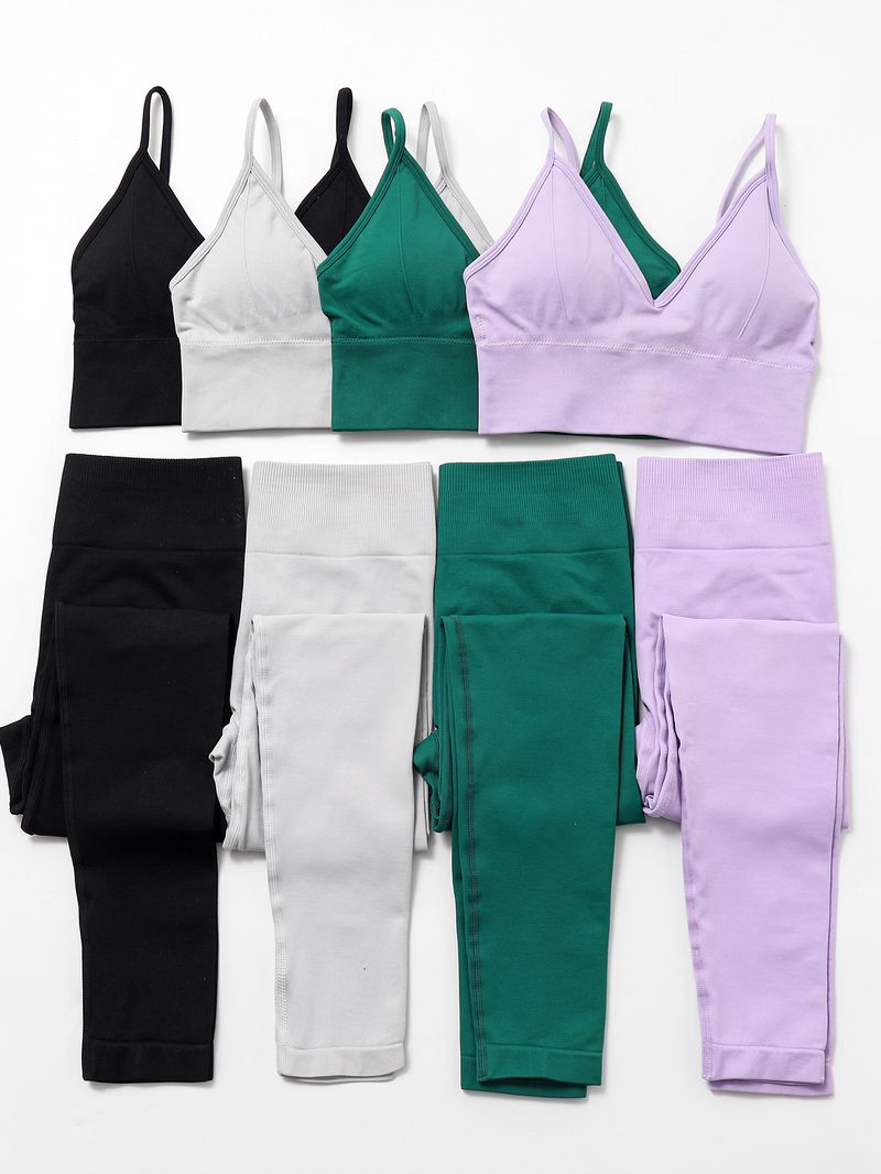 Γυναικεία Ρούχα Αθλητικό Σουτιέν με Τιράντες Halter Παντελόνι Ολόσωμο Γιόγκα Ρούχα Γυμναστικής Δύο Τεμαχίων_voghion.com
