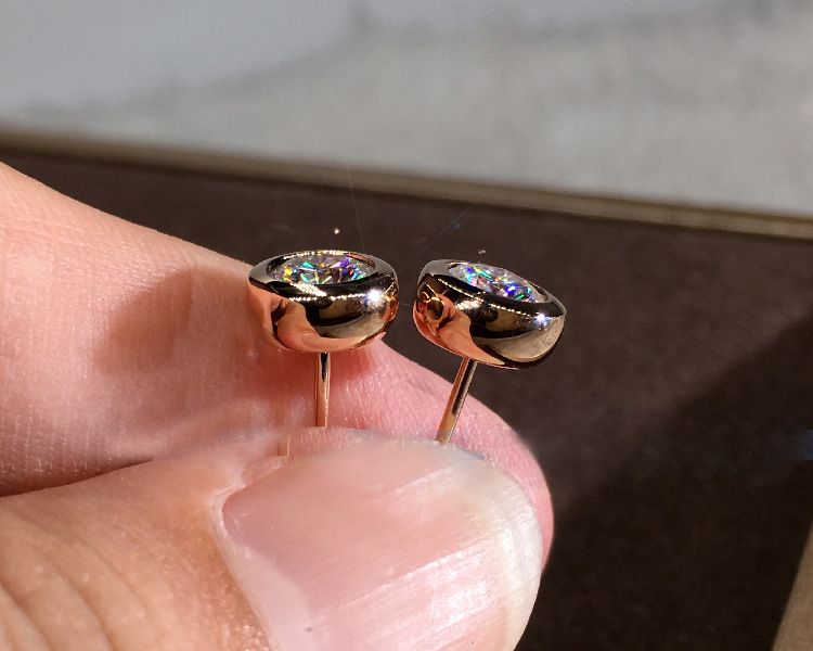 Nuovi orecchini a bottone in argento placcato S con zirconi bianchi taglio rotondo in oro rosa 14 carati_voghion.com