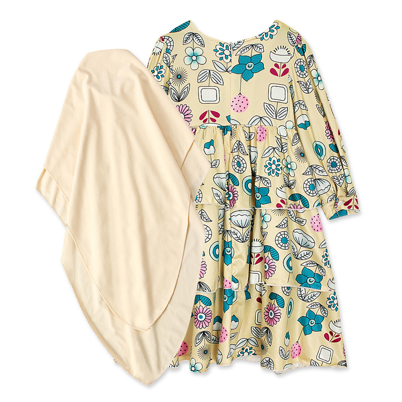 Babykleeder Kanner a Meedercher laangärmlech Blummenkleed Gottesdéngschtkleed + Kappduch zweedeeleg Kannerkleeder Ins_voghion.com