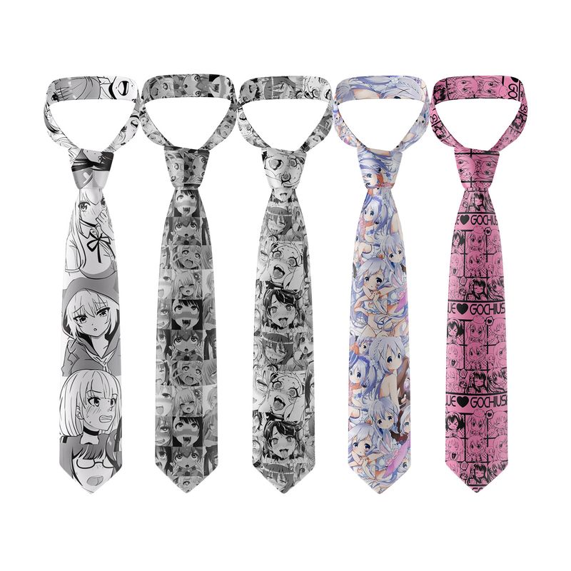 Cravatta grigia retrò alla moda per studenti, stile coreano, casual e di alta qualità, con stampa anime alla moda per uomo_voghion.com