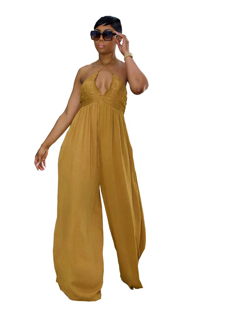 Women's Clothing Suspenders Backless Tube Top Wide Leg Pants Jumpsuit_voghion.com