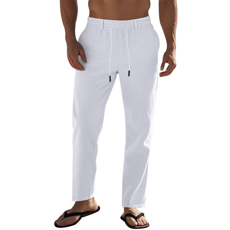 "Freizeithose aus Leinen für Herren - Atmungsaktive Sommerhose mit gerader Passform für Outdoor- und Strandkleidung (Weiß, Schwarz, Grau, Khaki, Armeegrün)"_voghion.com
