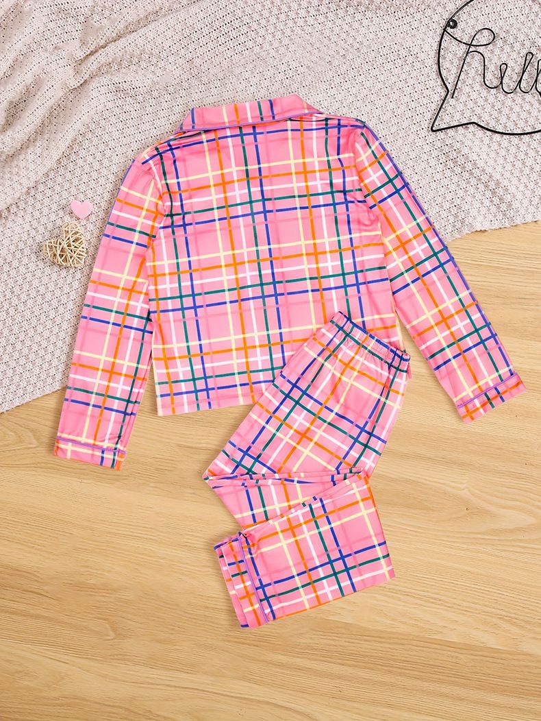 Conjunto de pijamas de manga larga para niños, ropa de casa para bebé, cárdigan con solapa, seda de leche a rayas, invierno_voghion.com