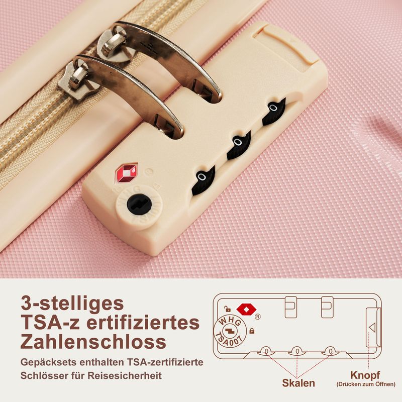Ensemble de valises rigides en ABS rose avec roulettes pivotantes et cadenas, tailles M-L-XL, trousse de toilette incluse_voghion.com