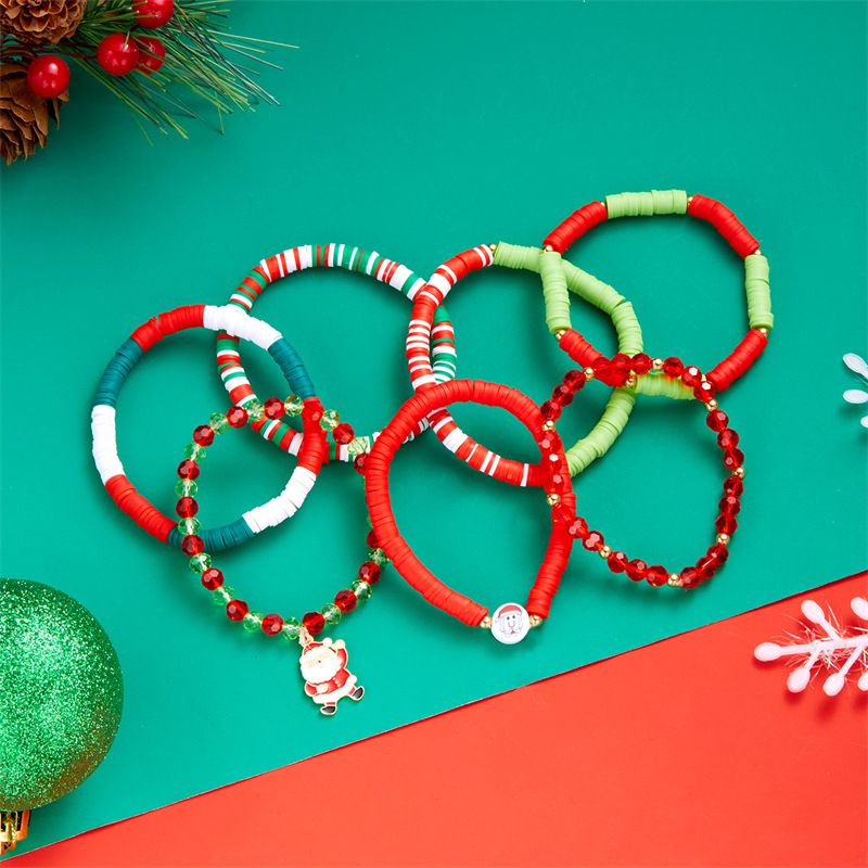 Bracelet en argile avec lettres de l'alphabet de Noël | Motif cloche et Père Noël colorés | Accessoire de poignet festif | Cadeau de Noël pour adolescentes et femmes | Polypropylène écologique_voghion.com
