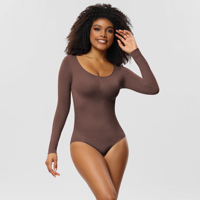 Body moldeador sin costuras para mujer: control de abdomen, realce de glúteos y adelgazamiento corporal completo con mangas largas, apto para tallas grandes._voghion.com