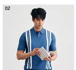 Men's Clothing Polo Shirt V Neck Short Sleeved Knitted Sweater Men's Striped Color Matching Slim Fit Business Ice Silk Breathable Trendy_voghion.com