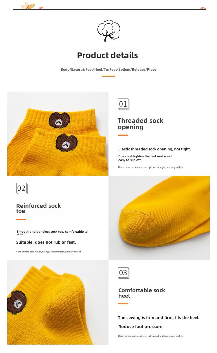 Boat socks women's spring and autumn casual cotton socks shallow bear socks invisible socks short cartoon socks Zhuji women's socks wholesale_voghion.com