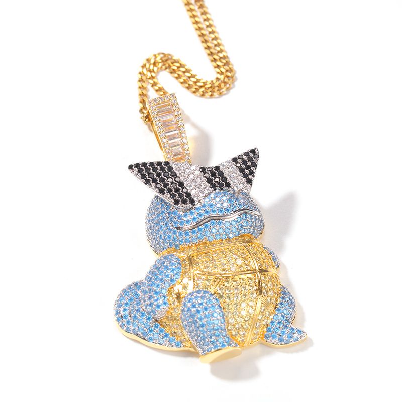 Hip Hop Cartoon Johnny Turtle Full Diamond Pendant with Copper Inlaid Zircon Stone, Cool and Fashionable Bounce Dangle_voghion.com