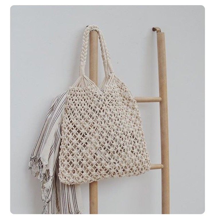 Borsa da donna a rete per pesci da spiaggia in rete per vacanze in erba francese intrecciata rossa con una spalla vuota per Instagram_voghion.com