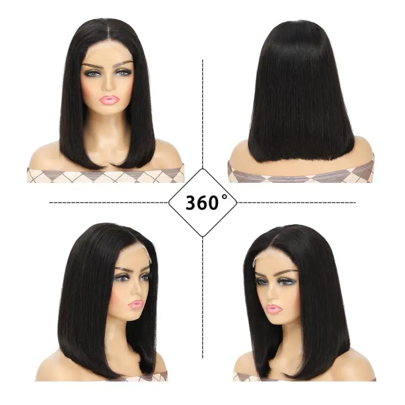 Kort Bob Paryk Ægte Hår uden Lim med HD Blonde Closure til Kvinder_voghion.com