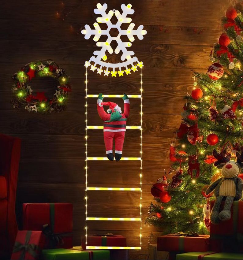 Decorazione da parete a LED con albero di Natale e scala di Babbo Natale, luci colorate per esterni_voghion.com