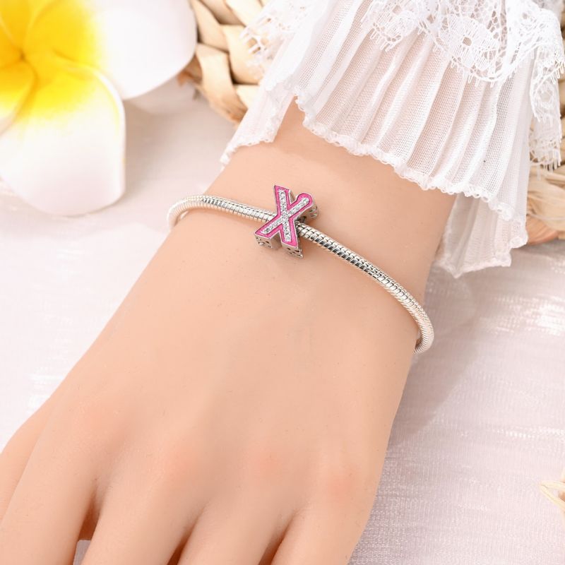 Damenschmuck Rosa Englischer Buchstabe Anhänger Perlen DIY Schmuck Zubehör Armband Kupfer plattiert 925 Silber_voghion.com