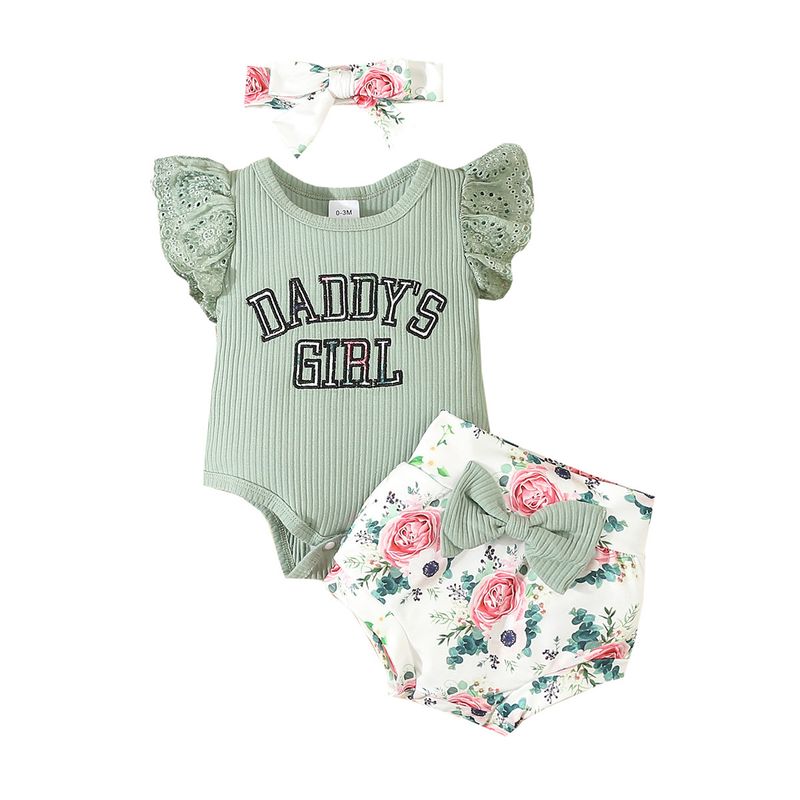 Adorabile completo da neonato composto da 3 pezzi con ricamo di lettere e stampa a fiocco, in morbida maglia di cotone, comodo ed elegante per neonati (0-12 mesi)_voghion.com